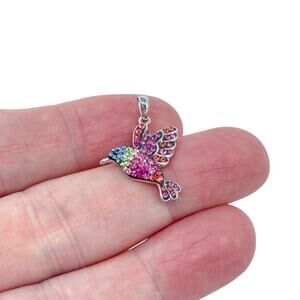 Estate Sterling Silver 925 Cubic Zirconia Hummingbird Pendant